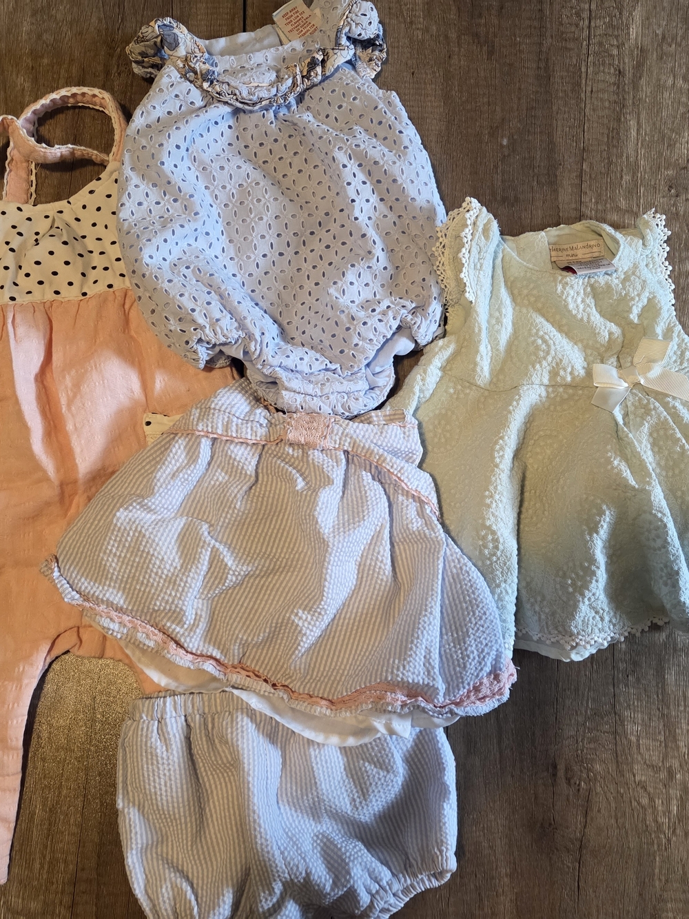 Baby Girl Pastel Dress & Romper Lot - White, Light Blue, Peach